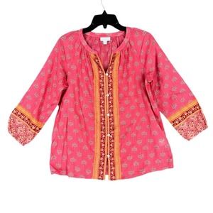 J Jill‎ Cotton Boho Blouse Paisley Peasant Top Womens XS Lightweight Casual